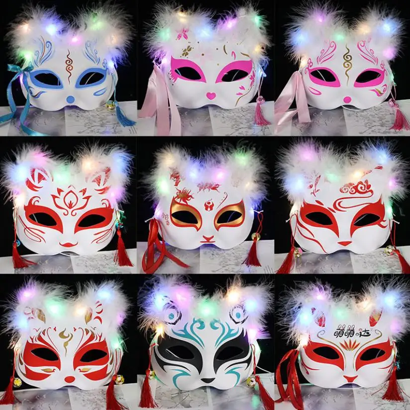 LED light-emitting feather fox mask half face cat two-dimensional animation antique children adult gift luminous color mixing
LED light-emitting feather fox mask half face cat two-dimensional animation antique children adult gift luminous color mixing