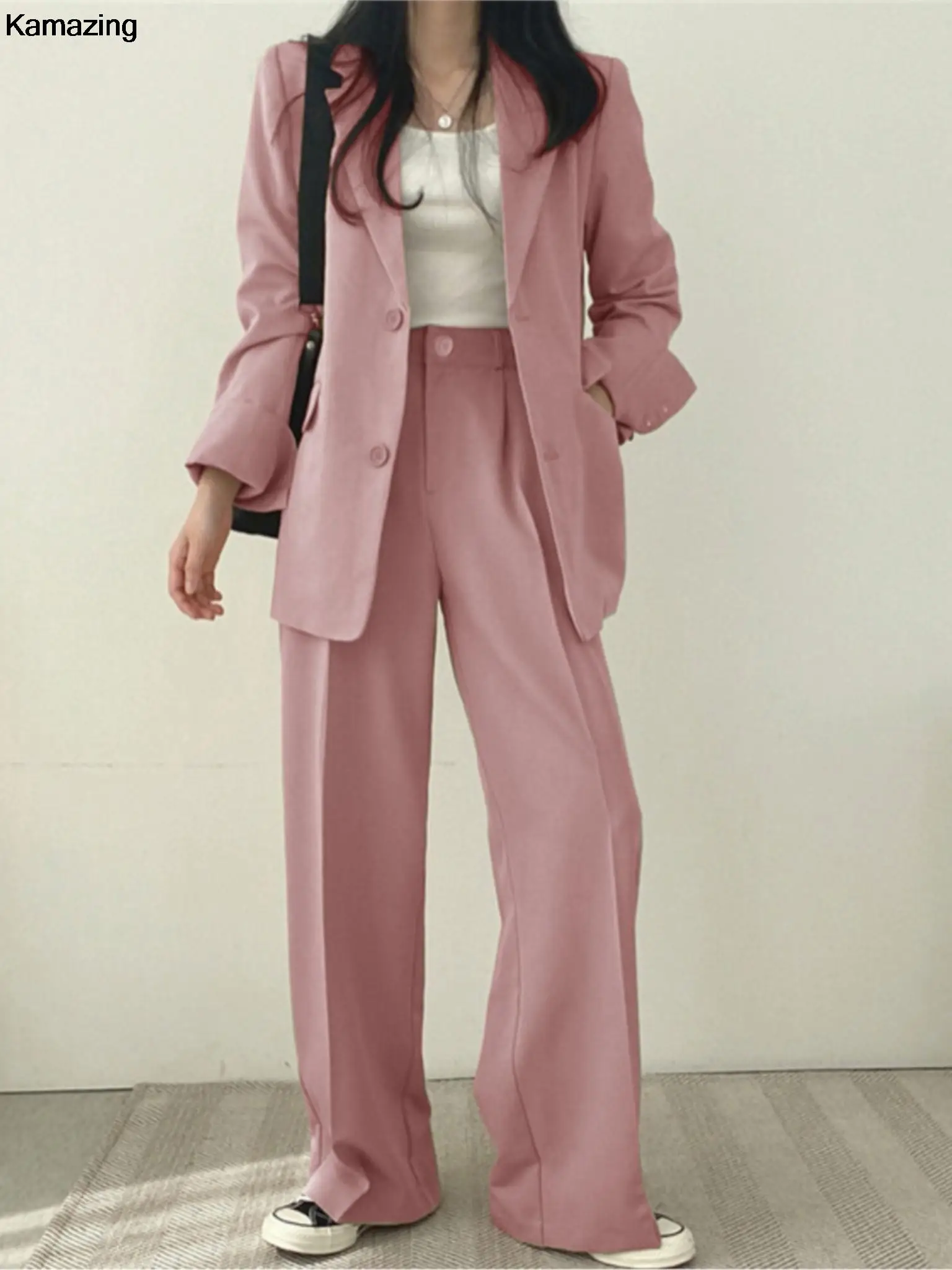 Korean Office Lady Fashion Blazer Suit Women's Two-Piece Set Casual Button Jacket Wide Leg Pants Outfits Work Clothes Autumn New
Korean Office Lady Fashion Blazer Suit Women's Two-Piece Set Casual Button Jacket Wide Leg Pants Outfits Work Clothes Autumn New
