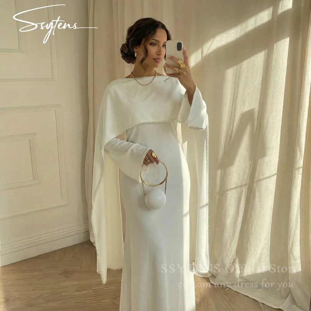 SSYTENS Muslim Wedding Dresses Cape Satin Customized White Pearls Mermaid Shawl Arabic Bridal Gown Long Sleeves Vestido De Noiva
SSYTENS Muslim Wedding Dresses Cape Satin Customized White Pearls Mermaid Shawl Arabic Bridal Gown Long Sleeves Vestido De Noiva