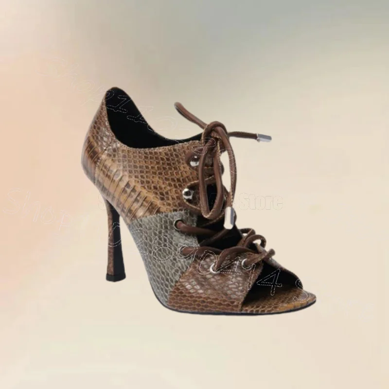 Brown Alligator Print Open Toe Patchwork Sandals Cross Tied Women Shoes Thin High Heels Party Banquet 2025 Zapatos Para Mujere
Brown Alligator Print Open Toe Patchwork Sandals Cross Tied Women Shoes Thin High Heels Party Banquet 2025 Zapatos Para Mujere