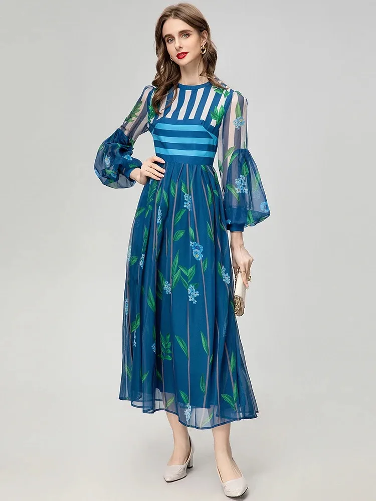 Fashion New Spring Dresses Women's Stripe Lantern Sleeve Vintage Floral Print Long Holiday vestidos
Fashion New Spring Dresses Women's Stripe Lantern Sleeve Vintage Floral Print Long Holiday vestidos