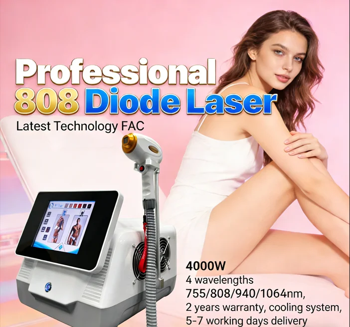 4 Wavelengths Diode Laser Hair Removal Machine 755/808/940/1064NM Painless Epilation for Face And Body with Cooling Head
4 Wavelengths Diode Laser Hair Removal Machine 755/808/940/1064NM Painless Epilation for Face And Body with Cooling Head