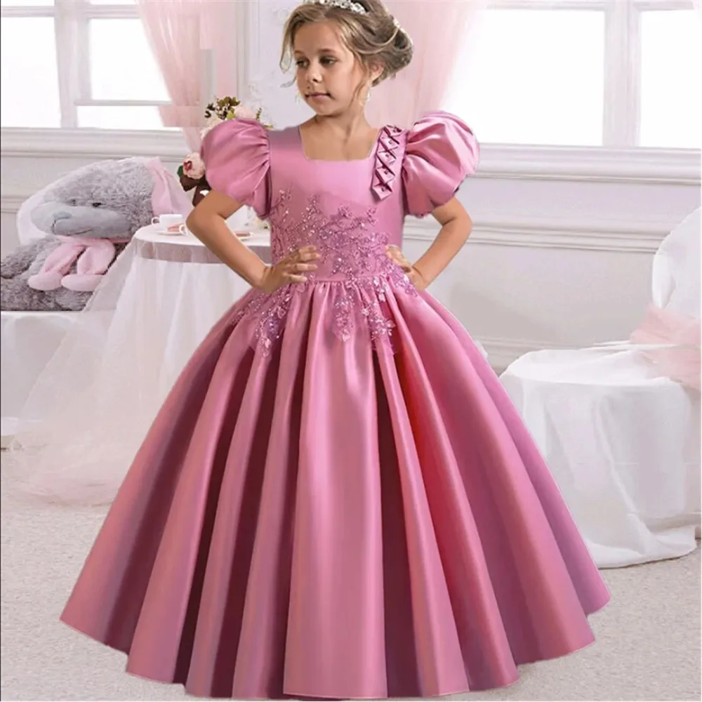 Flower Girl Dress for Wedding Satin Puffy Sleeve Princess Girls Birthday Party Dance Performance Dress First Communion Gown
Flower Girl Dress for Wedding Satin Puffy Sleeve Princess Girls Birthday Party Dance Performance Dress First Communion Gown