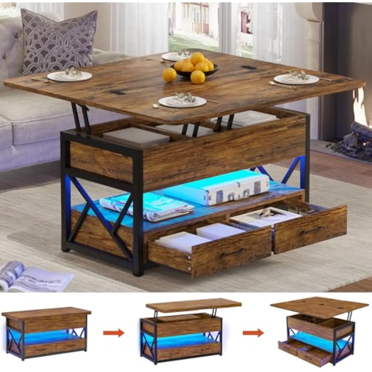 40 Lift Top Coffee Table, 4 in 1 Coffee Tables with Storage for Living Room, Small Farmhouse Coffee Table with 2 Drawers & LED
40 Lift Top Coffee Table, 4 in 1 Coffee Tables with Storage for Living Room, Small Farmhouse Coffee Table with 2 Drawers & LED