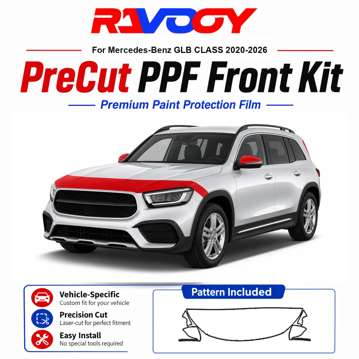 8.5mil TPU Precut PPF Kit For Mercedes-Benz GLB CLASS 2020-2026 - Hood, Fenders & Mirror Set - Self-Healing Clear Bra Film
8.5mil TPU Precut PPF Kit For Mercedes-Benz GLB CLASS 2020-2026 - Hood, Fenders & Mirror Set - Self-Healing Clear Bra Film