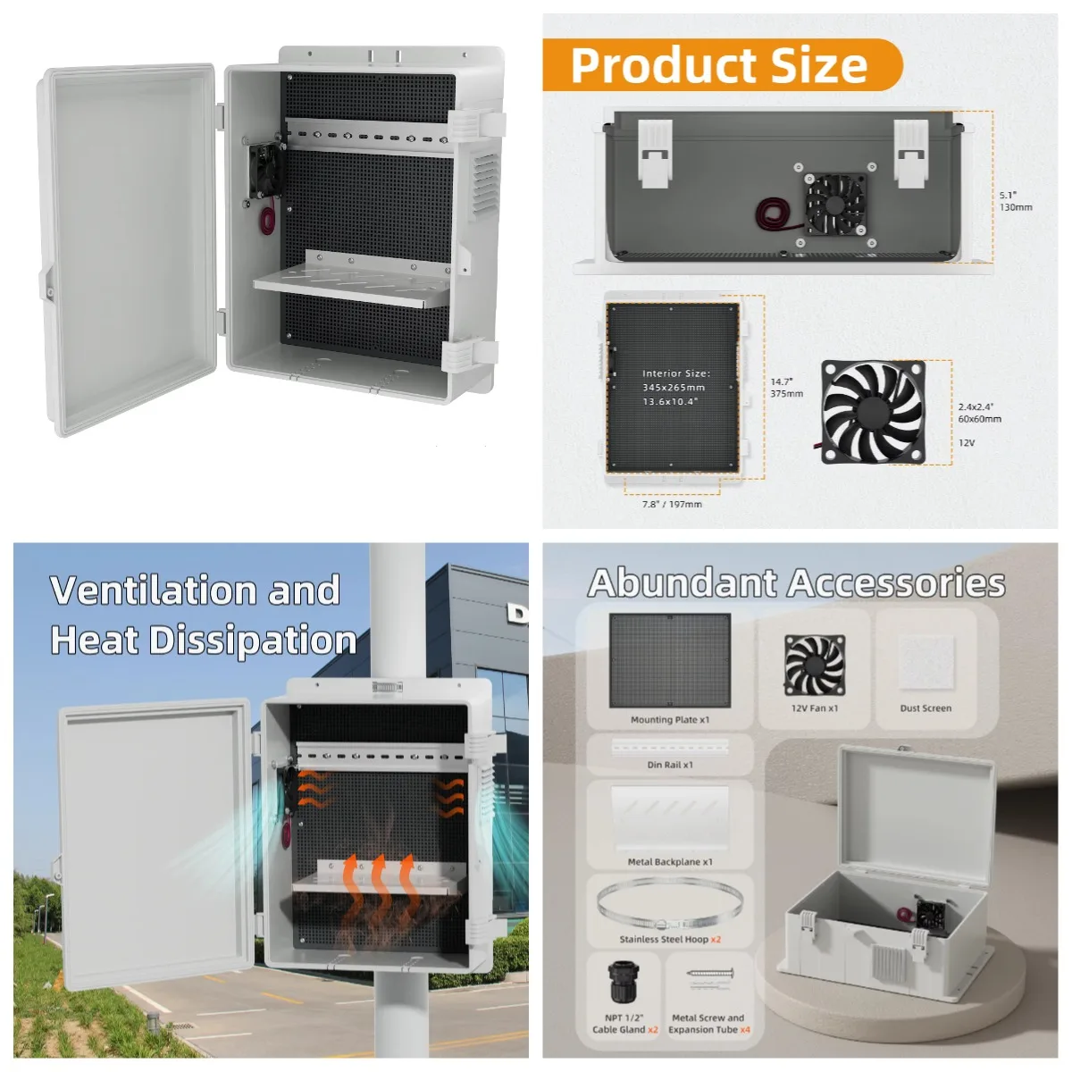 400x280x150mm White IP67 Outdoor Electrical Box NEMA Plastic WiFi Enclosure with Fan and Vent Screen
400x280x150mm White IP67 Outdoor Electrical Box NEMA Plastic WiFi Enclosure with Fan and Vent Screen