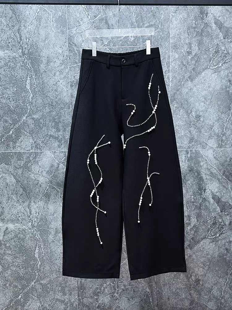 Niche design, pearl black curved knife pants, men's trendy brand, high street American casual loose wide leg pants
Niche design, pearl black curved knife pants, men's trendy brand, high street American casual loose wide leg pants