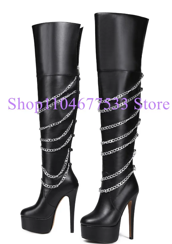 Sexy Chains Decor Woman Long Boots Fashion Chunky Heel Thin Heel Lady Over the Knee Boots Large Size Banquet Party Shoes
Sexy Chains Decor Woman Long Boots Fashion Chunky Heel Thin Heel Lady Over the Knee Boots Large Size Banquet Party Shoes