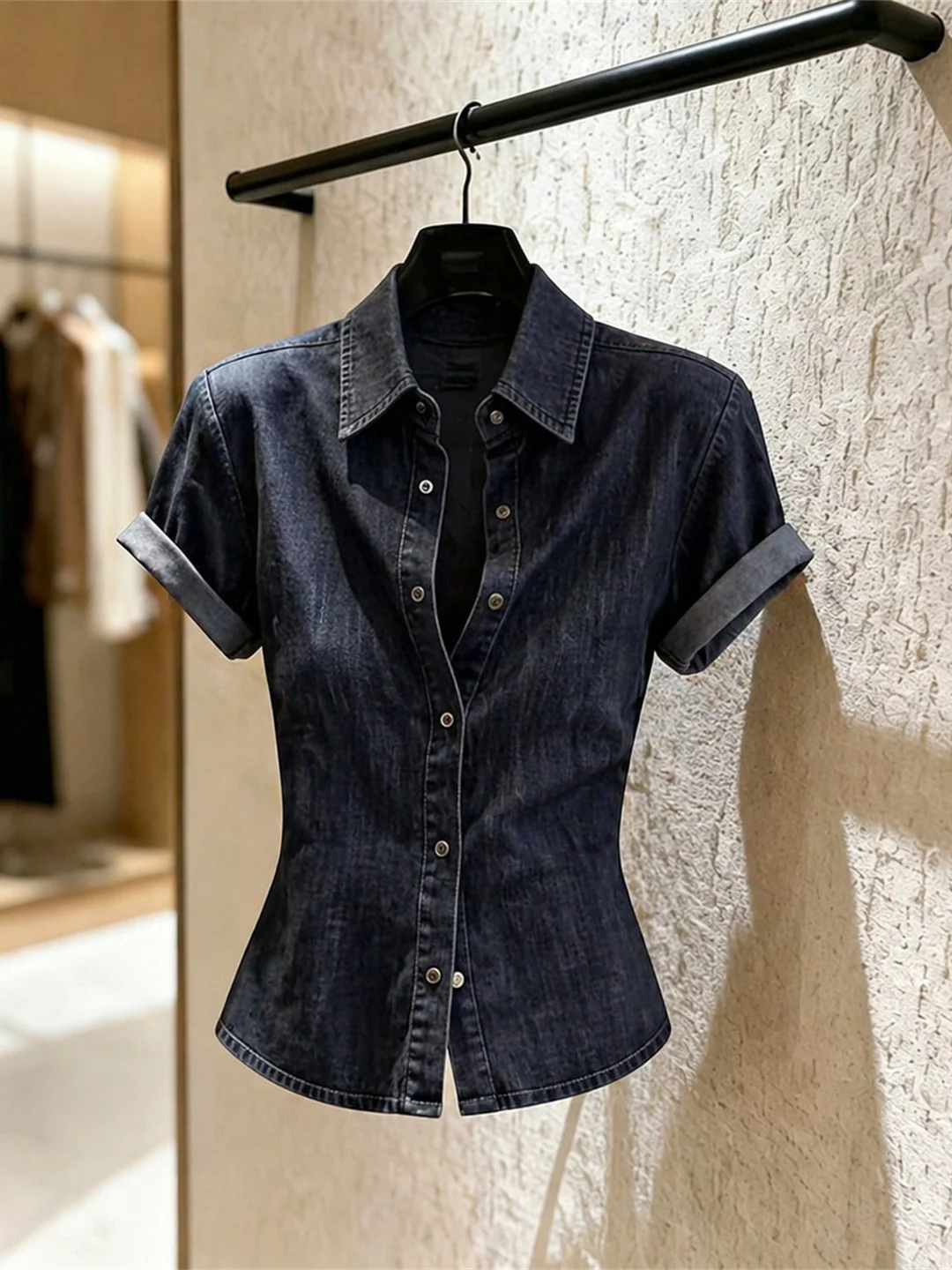 Retro Summer Fashion Women's Denim Shirt Short Sleeve Turn-down Collar Single Button Commute Style High-end Feeling Top
Retro Summer Fashion Women's Denim Shirt Short Sleeve Turn-down Collar Single Button Commute Style High-end Feeling Top