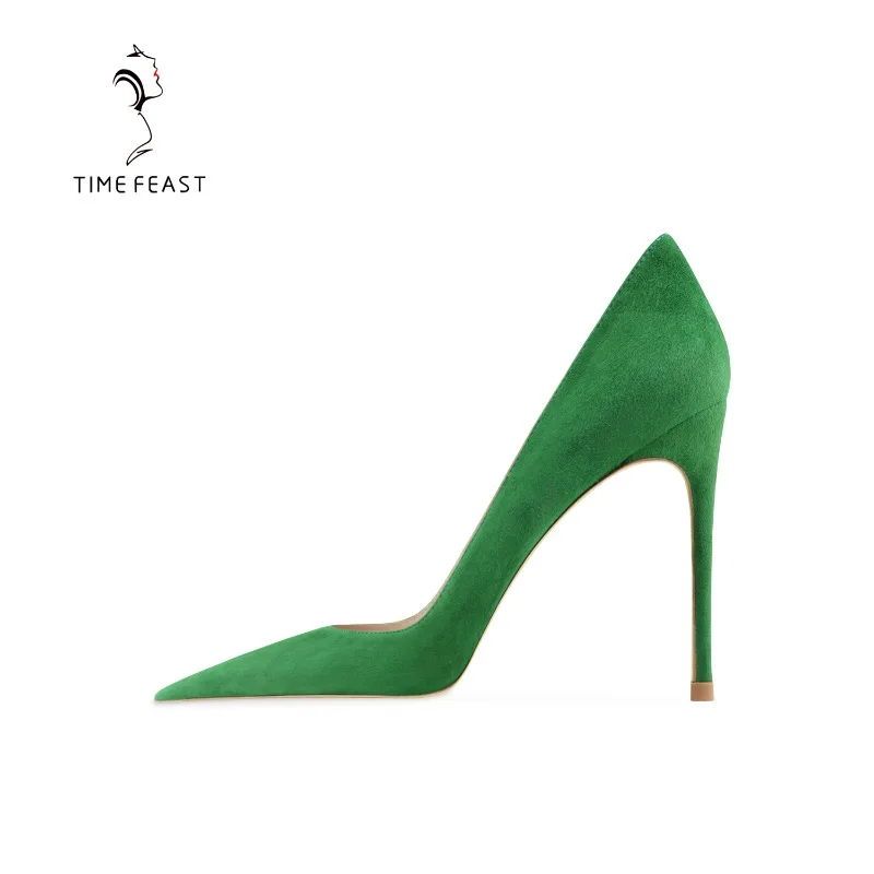 Time Feast/Новые женские туфли на высоком каблуке, свежие зеленые замшевые женские туфли с острым носком и тонким каблуком, очаровательные женские одинарные туфли
Time Feast/Новые женские туфли на высоком каблуке, свежие зеленые замшевые женские туфли с острым носком и тонким каблуком, очаровательные женские одинарные туфли