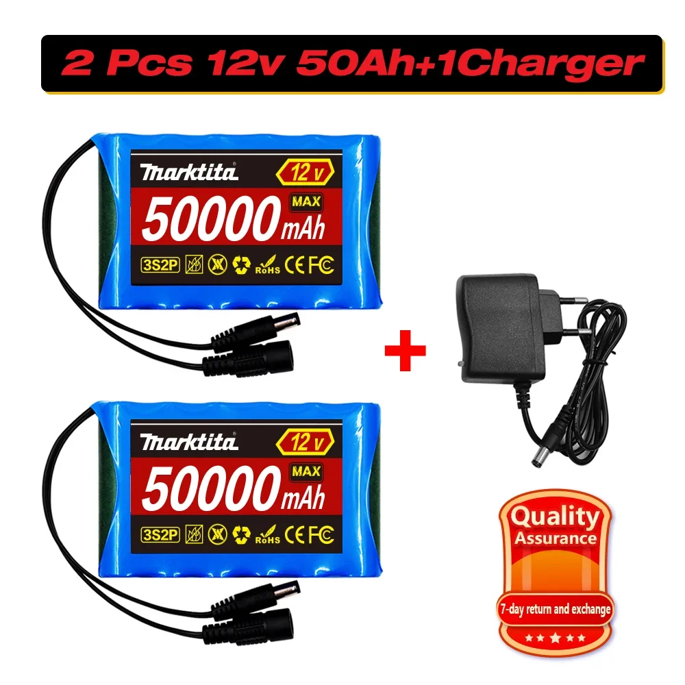 18650 3S2P 12V 50000mah Original Lithium Ion Battery DC 12.6V 50Ah Rechargeable CCTV, Camera Monitor Replacement Battery + Charg
18650 3S2P 12V 50000mah Original Lithium Ion Battery DC 12.6V 50Ah Rechargeable CCTV, Camera Monitor Replacement Battery + Charg