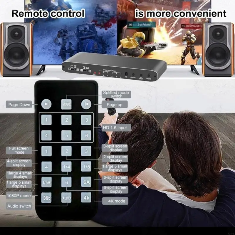 83CC 6 Screen 2.0 Switcher 6 Channel Output with Remote Control for Presentations
83CC 6 Screen 2.0 Switcher 6 Channel Output with Remote Control for Presentations