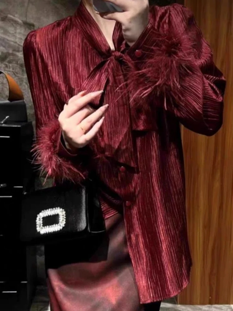 irt Women's Spring Summer Patchwork Ostrich Feather Bow Tie Collar High-End Ele Ladylike Blouse French Sle Sli...
irt Women's Spring Summer Patchwork Ostrich Feather Bow Tie Collar High-End Ele Ladylike Blouse French Sle Sli...