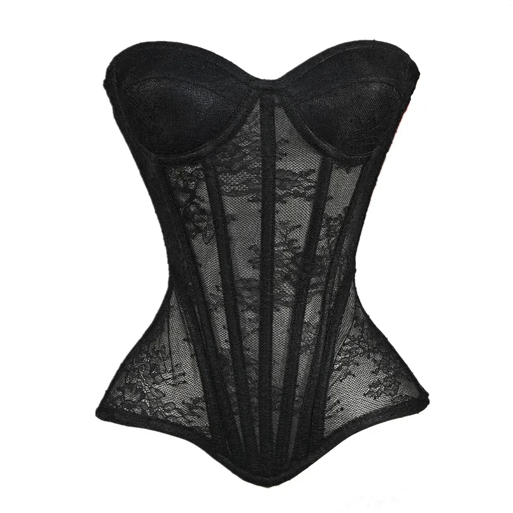 Women Black Overbust Corset Bra Cups Push Up Breast Mesh Floral Lace Bodice Sexy Strapless Lingerie Bustier Top
Women Black Overbust Corset Bra Cups Push Up Breast Mesh Floral Lace Bodice Sexy Strapless Lingerie Bustier Top