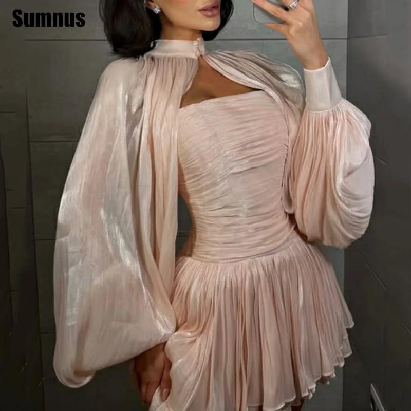 Sumnus Elegant A-Line Prom Dresses Light Pink Pleats Draped Mini Evening Dress High Neck Cocktail Dress 2026 Customized
Sumnus Elegant A-Line Prom Dresses Light Pink Pleats Draped Mini Evening Dress High Neck Cocktail Dress 2026 Customized