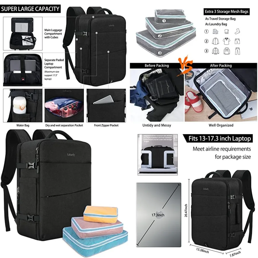Travel Backpack for Men Women 17 Inch Flight Approved Carry on Backpack Waterproof Large 40L Luggage Daypack Business College W
Travel Backpack for Men Women 17 Inch Flight Approved Carry on Backpack Waterproof Large 40L Luggage Daypack Business College W