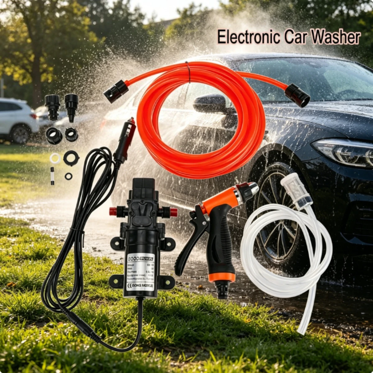 Portable Car Wash Pump High Pressure DC 12V 100W Self-Priming Washing Kit, for Auto RV Garden Pet Shower (Smaller)
Portable Car Wash Pump High Pressure DC 12V 100W Self-Priming Washing Kit, for Auto RV Garden Pet Shower (Smaller)