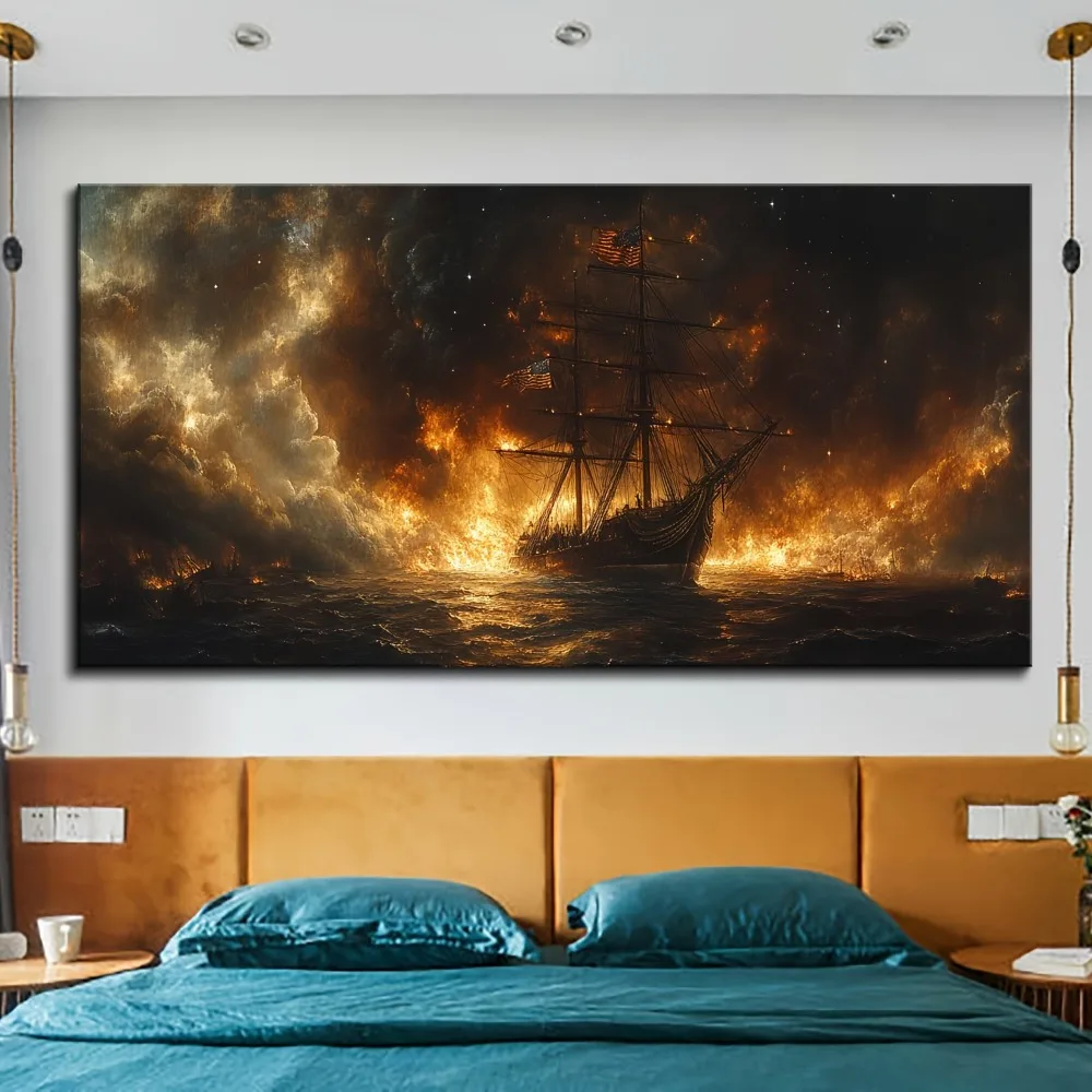 1.5 inch thick pine solid wood frame, battleship poster burning on calm sea, modern canvas wall art, art wall painting gift
1.5 inch thick pine solid wood frame, battleship poster burning on calm sea, modern canvas wall art, art wall painting gift