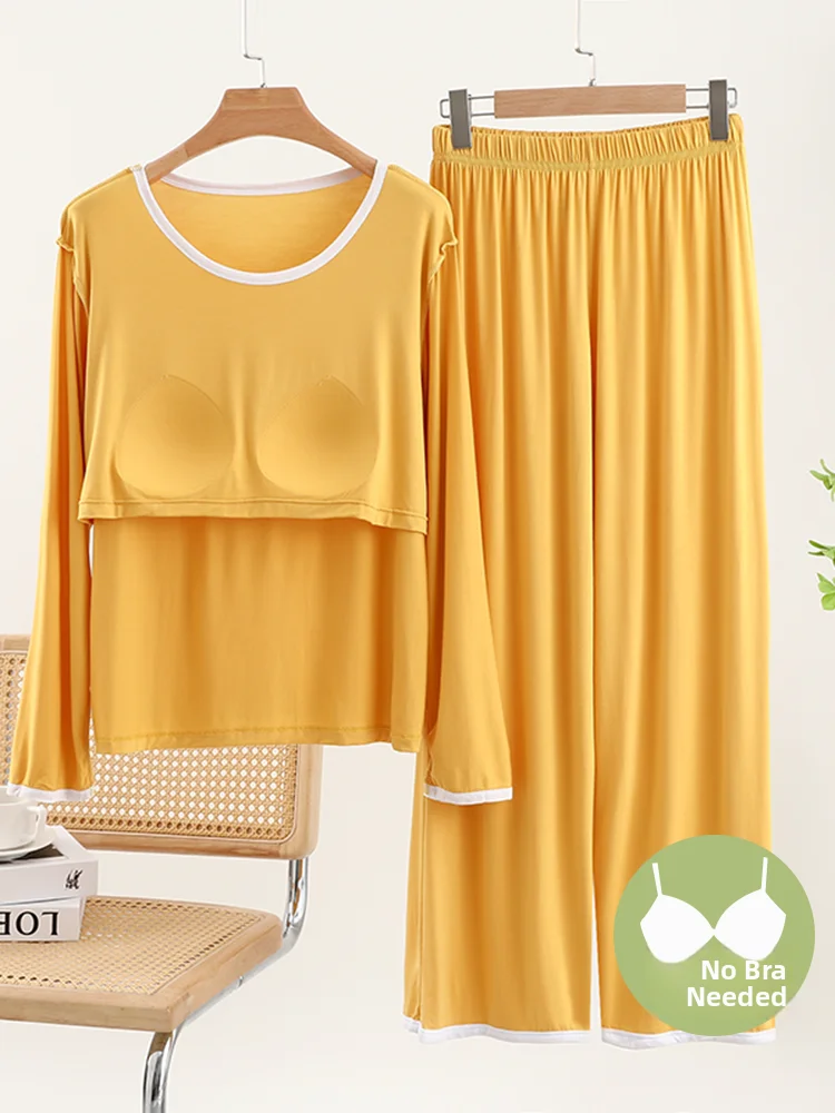 Modal Long Sleeve Sleepwear Set Women's Comfortable Breathable Nightgown Pants Outerwear Autumn Clothes plus Size Slimming
Modal Long Sleeve Sleepwear Set Women's Comfortable Breathable Nightgown Pants Outerwear Autumn Clothes plus Size Slimming