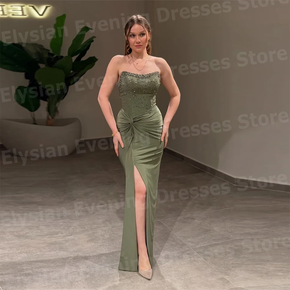 Elegant Women's Mermaid Strapless Evening Dresses Customized Prom Gowns Beaded Side Slit Sleeveless Vestidos De Fiesta Elegantes 
Elegant Women's Mermaid Strapless Evening Dresses Customized Prom Gowns Beaded Side Slit Sleeveless Vestidos De Fiesta Elegantes