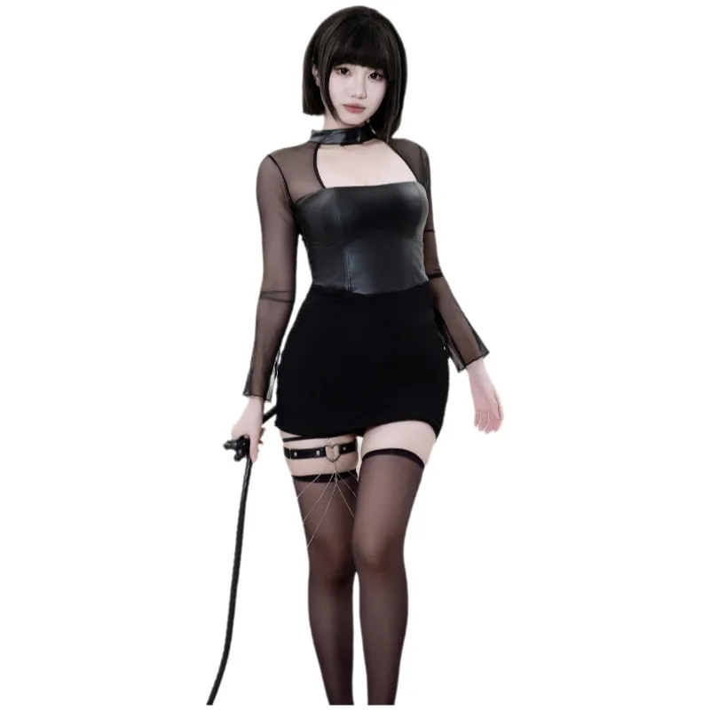 Sexy Lingerie Black Mesh And Leather Patchwork Pure Desire Style Hot Girl Short Sexy Seductive Tight-fitting Bodycon Dress L1HM
Sexy Lingerie Black Mesh And Leather Patchwork Pure Desire Style Hot Girl Short Sexy Seductive Tight-fitting Bodycon Dress L1HM