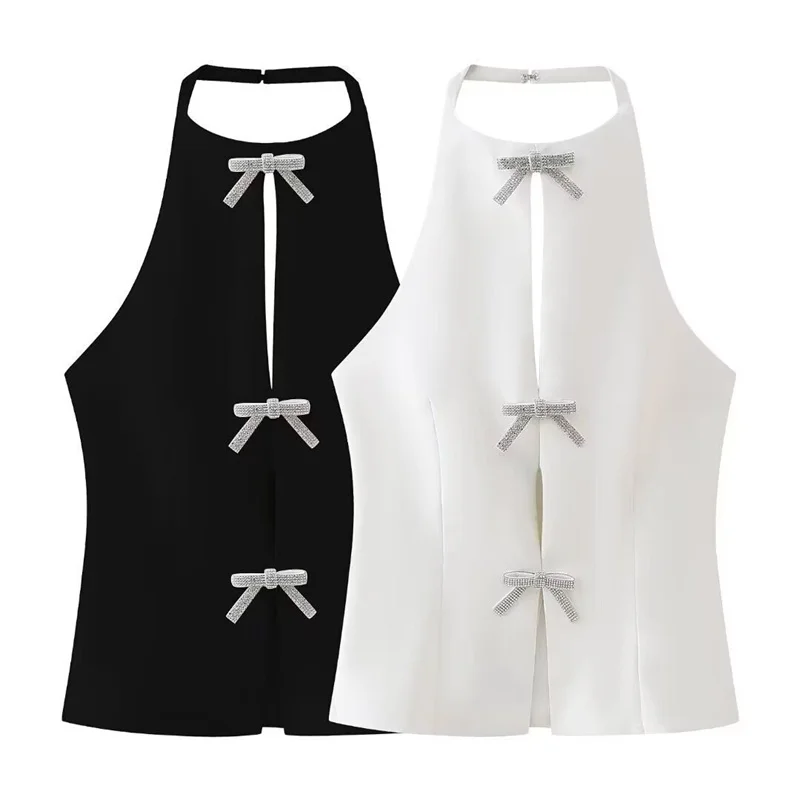 Spring New European and American Style Hanging Neck Bow Decoration Vest Top for Women
Spring New European and American Style Hanging Neck Bow Decoration Vest Top for Women