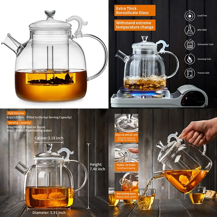 68OZ Glass Teapot, Large Glass Tea Pot With Infuser, Kettle For Stove Top, Tea Cup With Infuser For Loose Leaf Tea Steeper 2000
68OZ Glass Teapot, Large Glass Tea Pot With Infuser, Kettle For Stove Top, Tea Cup With Infuser For Loose Leaf Tea Steeper 2000
