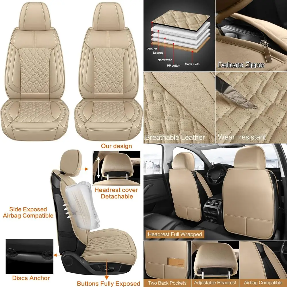 Universal Waterproof Breathable Faux Leather Front Seat Covers for Cars, Sedans, Trucks, SUVs - Beige
Universal Waterproof Breathable Faux Leather Front Seat Covers for Cars, Sedans, Trucks, SUVs - Beige