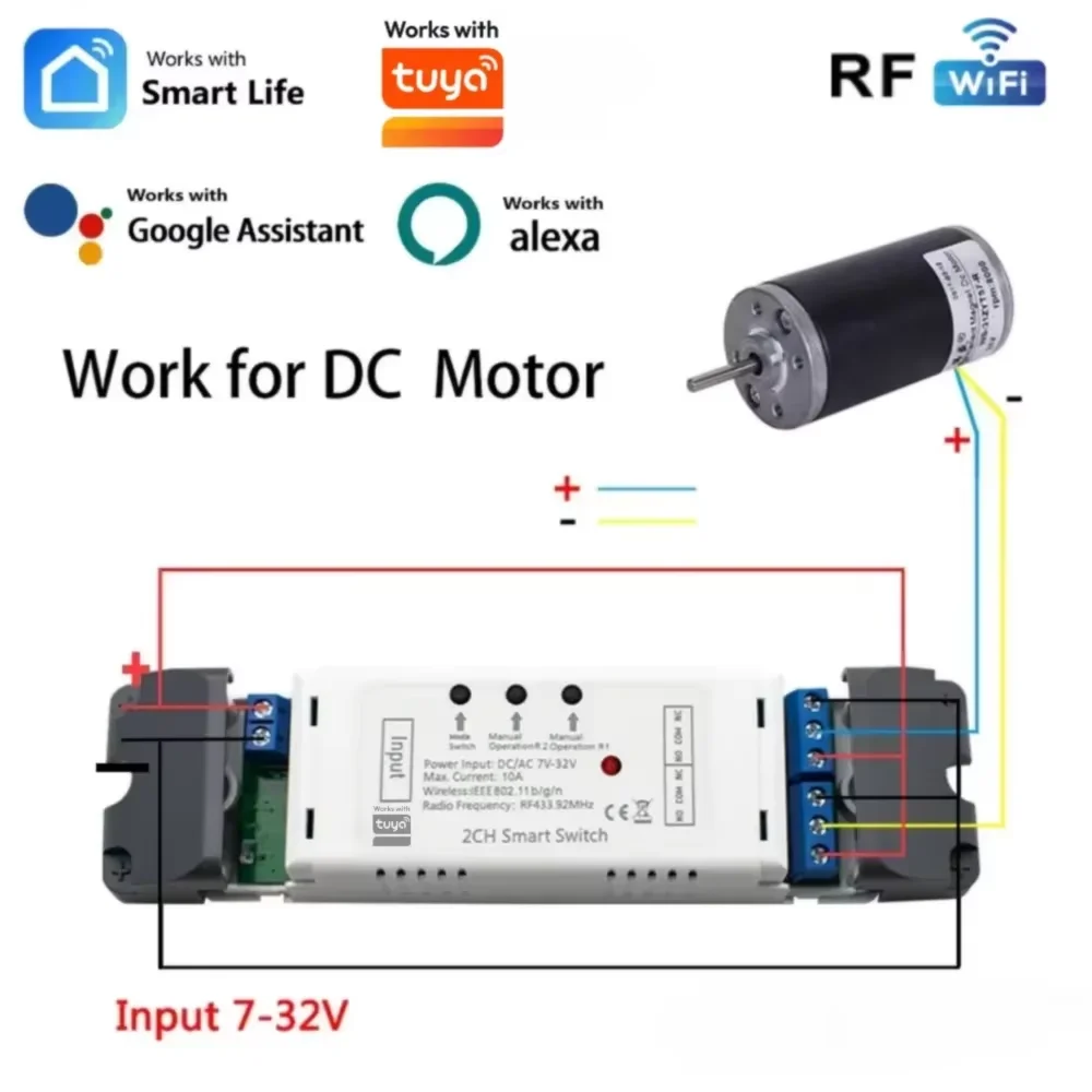 WIFI Smart Motor Switch Relay 12V 24V 220V Home Automation Module 433 Remote RF Control Dry Contact Works with Tuya Alexa Google
WIFI Smart Motor Switch Relay 12V 24V 220V Home Automation Module 433 Remote RF Control Dry Contact Works with Tuya Alexa Google