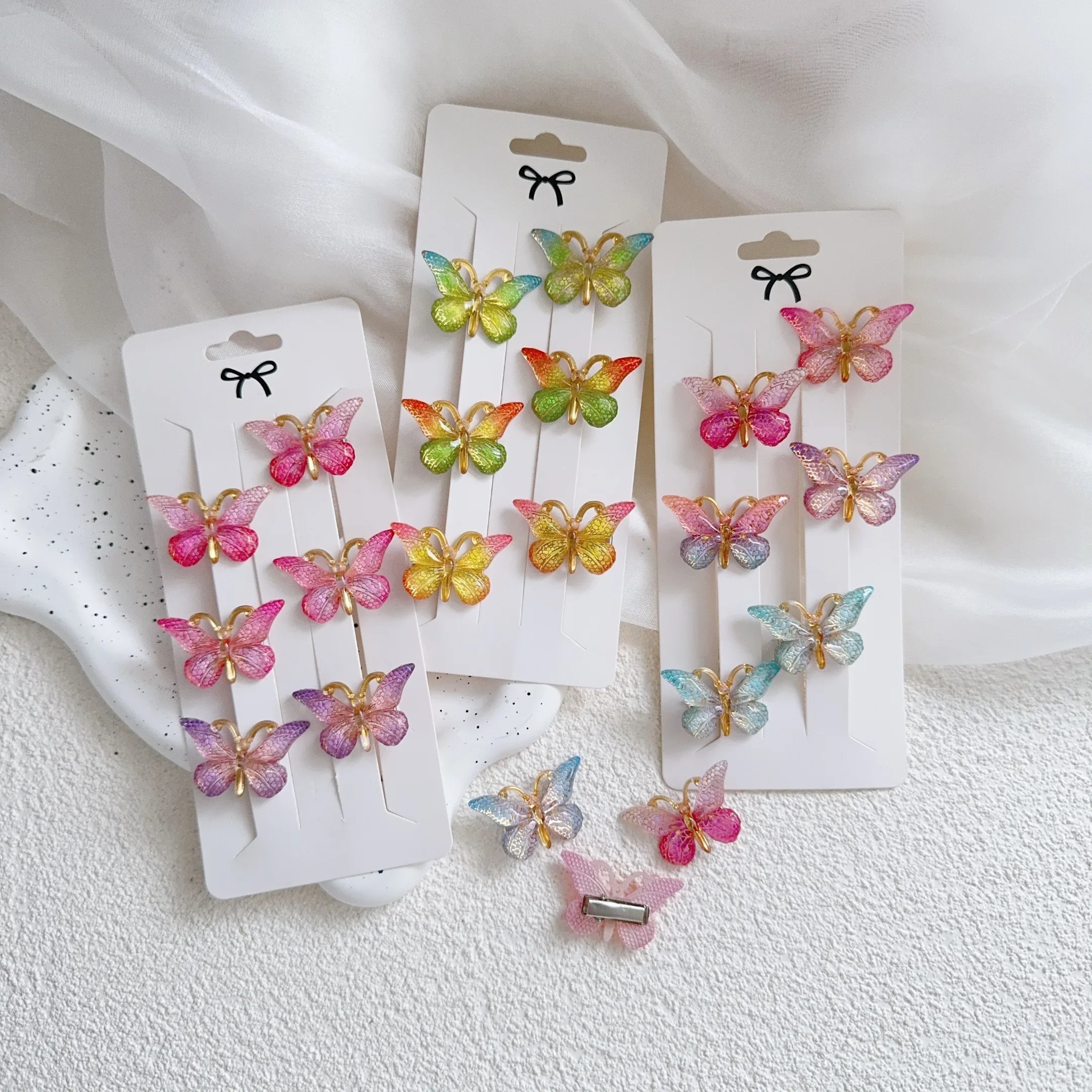 6pcs/set Sweet Stereoscopic Candy Color Gradient Kids Hair Clips Cute butterfly hair clip Girls Headwear Accessories Gift
6pcs/set Sweet Stereoscopic Candy Color Gradient Kids Hair Clips Cute butterfly hair clip Girls Headwear Accessories Gift