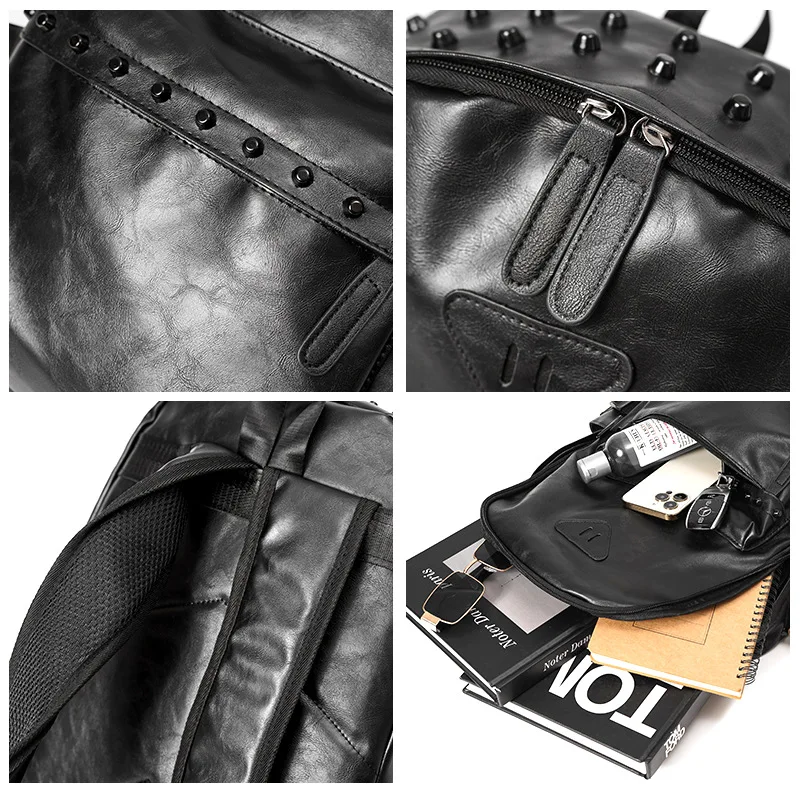 Black Fashion Rivets Backpack Unisex Elegant PU Leather Punk Goth Laptop Bags School University Mens Womens Rucksack mochilas 가방
Black Fashion Rivets Backpack Unisex Elegant PU Leather Punk Goth Laptop Bags School University Mens Womens Rucksack mochilas 가방