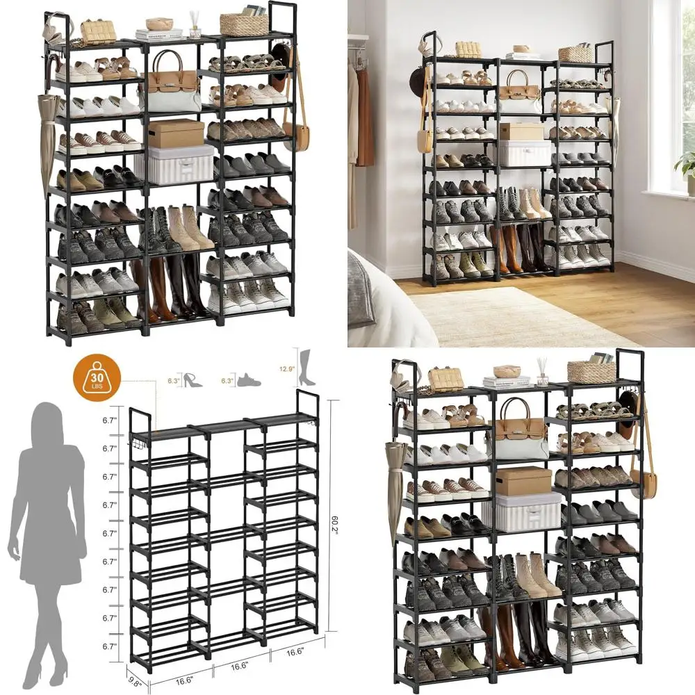 Large 9-Tier Shoe Storage Rack for 50-55 Pairs, Stackable Tower with Metal and Plastic, Black (SSS3B9)
Large 9-Tier Shoe Storage Rack for 50-55 Pairs, Stackable Tower with Metal and Plastic, Black (SSS3B9)