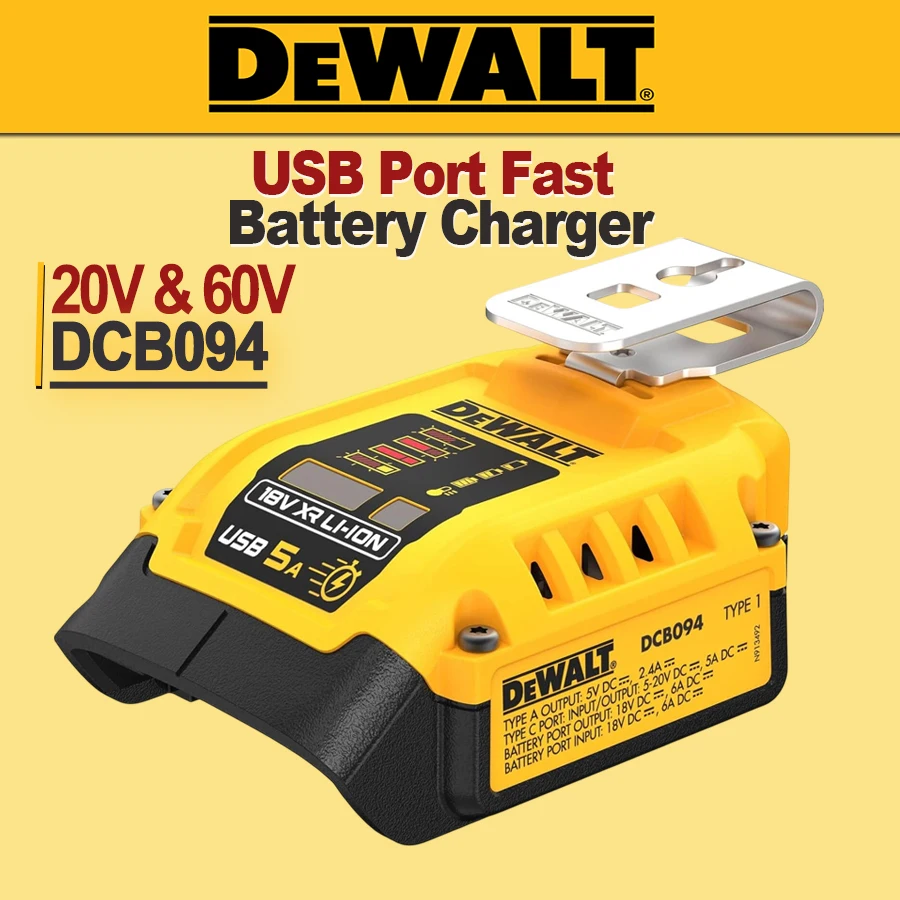 DEWALT DCB094 Battery Charger Lithium-Ion Charger 20V/60V 5 AMP Multifunctional Adapter Type-C-USB Power Delivery Charger
DEWALT DCB094 Battery Charger Lithium-Ion Charger 20V/60V 5 AMP Multifunctional Adapter Type-C-USB Power Delivery Charger