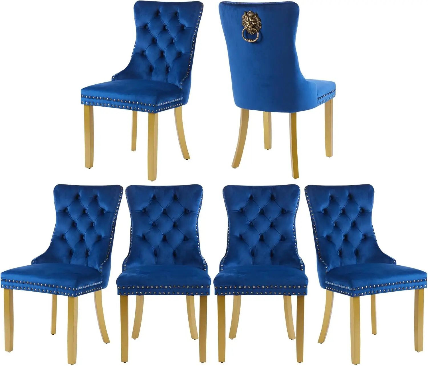 Velvet Dining Chairs Set Of 6, Upholstered Dining Room Chairs With Lion Head Pulls Ring And Golden Solid Wood Legs, Modern
Velvet Dining Chairs Set Of 6, Upholstered Dining Room Chairs With Lion Head Pulls Ring And Golden Solid Wood Legs, Modern