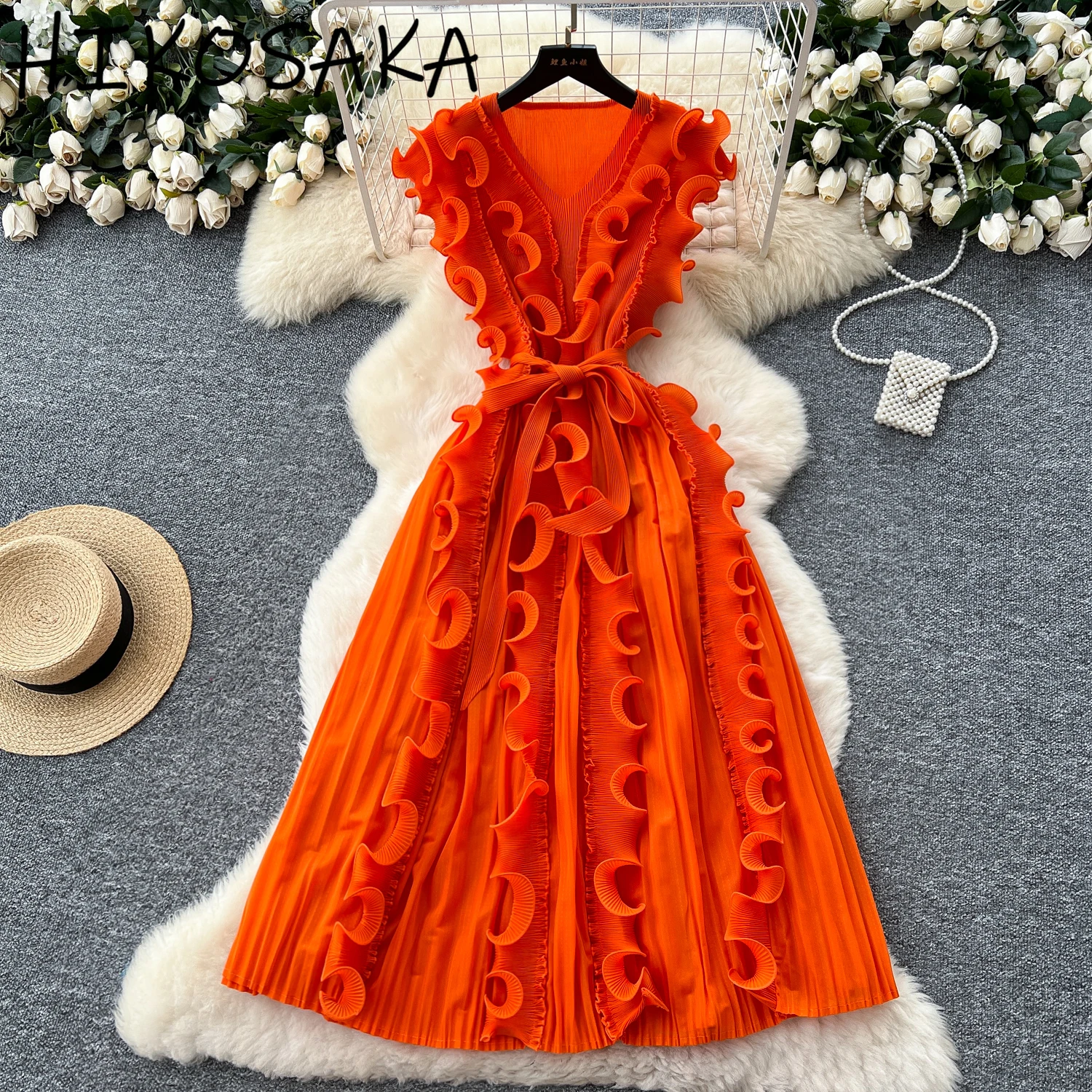 Fashion Three-dimensional Ruched Lace-up Slim Waist Sleeveless Pleated Long Dress 2025 Spring Summer Casual Robe Street Vestidos
Fashion Three-dimensional Ruched Lace-up Slim Waist Sleeveless Pleated Long Dress 2025 Spring Summer Casual Robe Street Vestidos