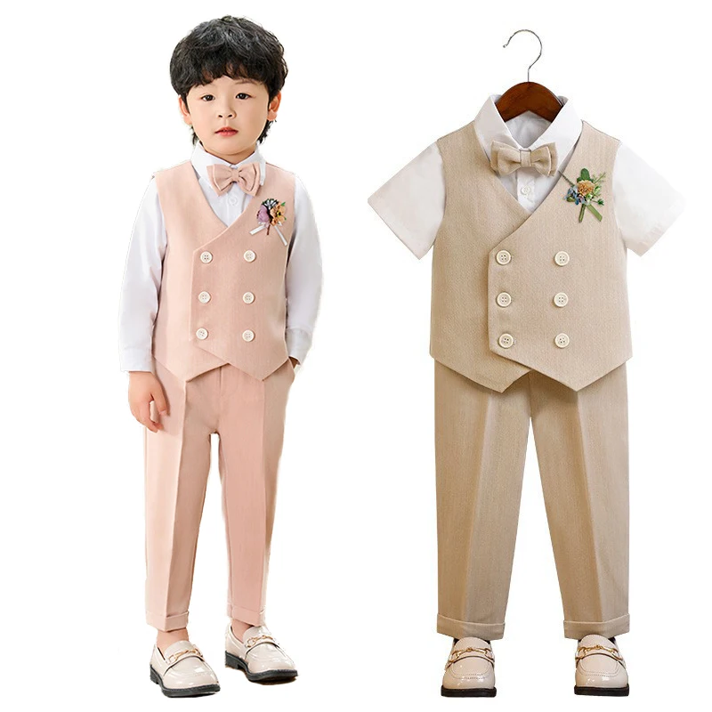 Children's British Gentleman Vest Suit Boy Wedding Photography Host Party Dress Kids Waistcoats Pants Bowtie Flower Clothes Set
Children's British Gentleman Vest Suit Boy Wedding Photography Host Party Dress Kids Waistcoats Pants Bowtie Flower Clothes Set
