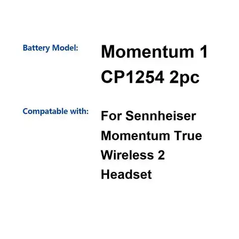 Earphone Battery Nan For Sennheiser Momentum True Wireless 2 Headset 1 CP1254 2Pc Durable