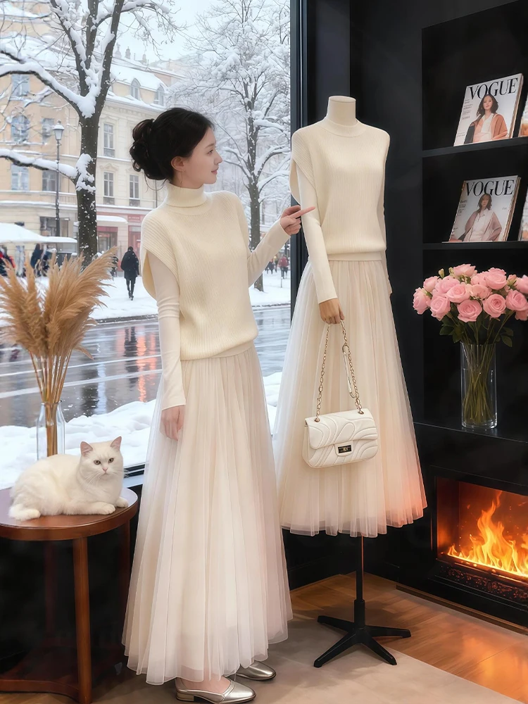 Комплект для полных женщин: модный весенний комплект с высоким воротником, базовая рубашка и многослойная юбка, красивый комплект из двух предметов в корейском стиле для женщин.
Комплект для полных женщин: модный весенний комплект с высоким воротником, базовая рубашка и многослойная юбка, красивый комплект из двух предметов в корейском стиле для женщин.