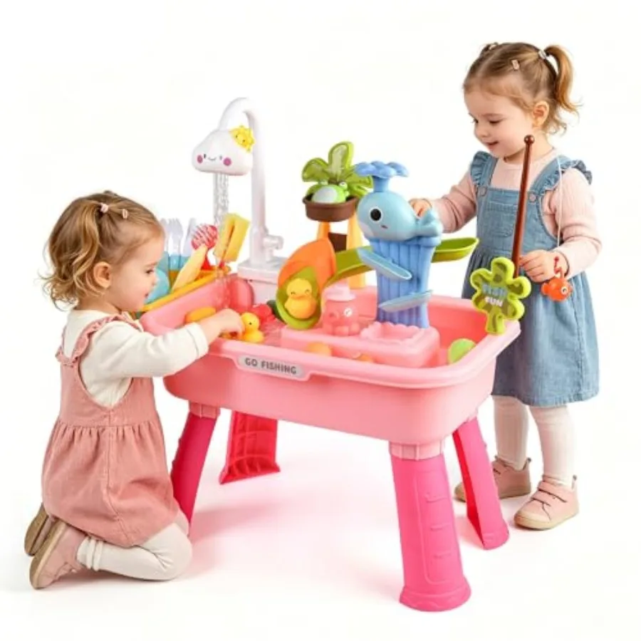 Sand Water Table — 4-in-1 Kitchen Sink Toy with Electric Water Pump, Faucet, Play Food Accessories and Fishing Set, for Boys an
Sand Water Table — 4-in-1 Kitchen Sink Toy with Electric Water Pump, Faucet, Play Food Accessories and Fishing Set, for Boys an