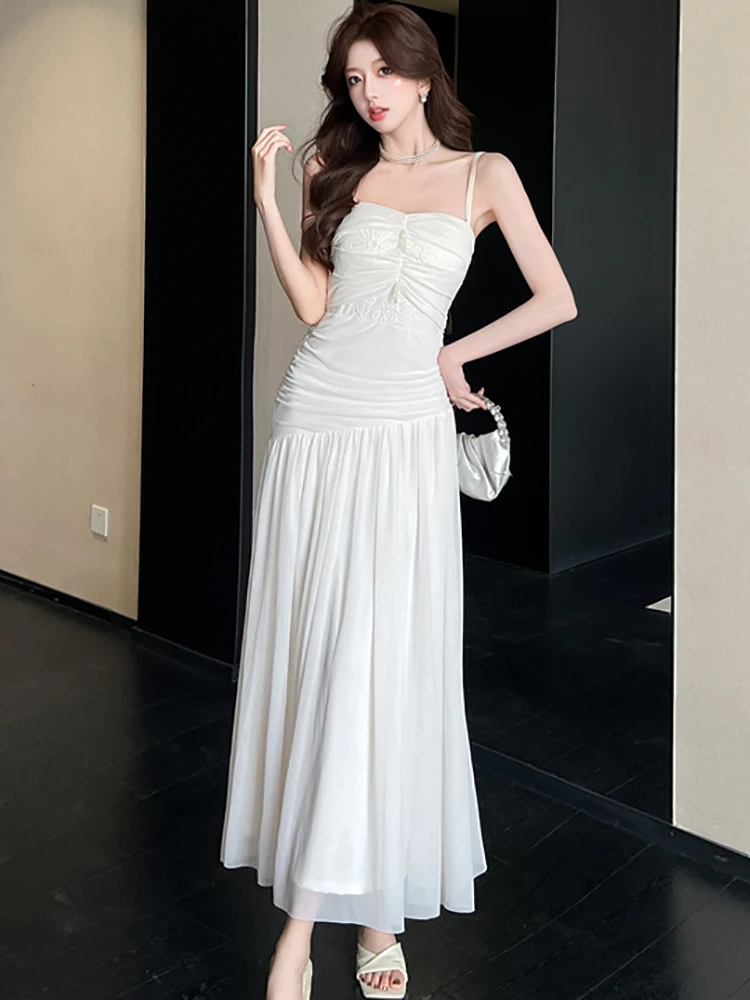 Summer White Mesh Patchwork Jacquard Square Collar Sling Dress Women Elegant Bodycon Ruffled Dress 2026 Korean Vintage Vestidos
Summer White Mesh Patchwork Jacquard Square Collar Sling Dress Women Elegant Bodycon Ruffled Dress 2026 Korean Vintage Vestidos