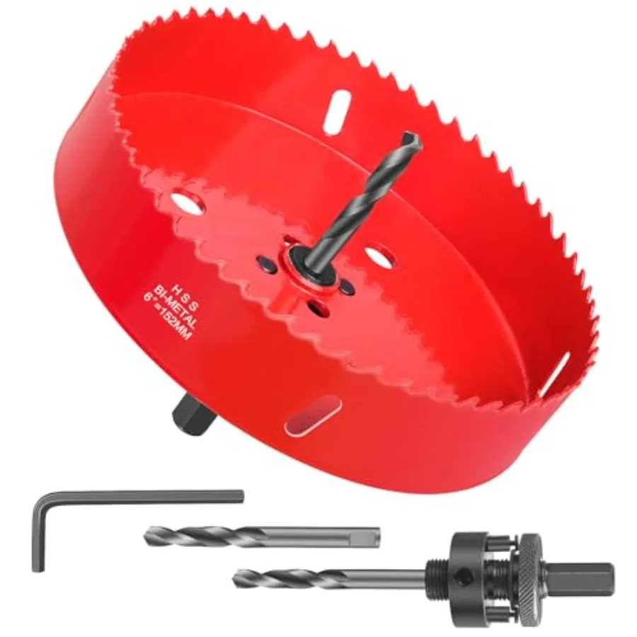 6 Inch Hole Saw - 152mm HSS Bi-Metal Hole Saw - Heavy Duty Hole Cutter for Metal/Wood with Smooth Flat Edge, Fast Chip Removal,
6 Inch Hole Saw - 152mm HSS Bi-Metal Hole Saw - Heavy Duty Hole Cutter for Metal/Wood with Smooth Flat Edge, Fast Chip Removal,