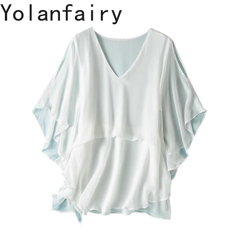 YOLANFAIRY 100% Real Mulberry Silk T Shirts Female 2026 Summer Elegant Blouse Women Top V-neck Tee Shirt Femme Shirts Woman
YOLANFAIRY 100% Real Mulberry Silk T Shirts Female 2026 Summer Elegant Blouse Women Top V-neck Tee Shirt Femme Shirts Woman