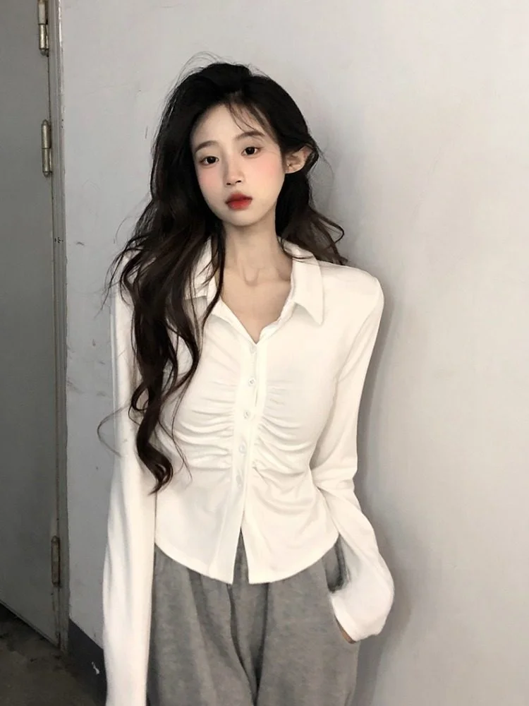 White Pure Desire Waist-Cinching Collar irt Women Early Spring Design Unique Spicy Girl Base Layer Top
White Pure Desire Waist-Cinching Collar irt Women Early Spring Design Unique Spicy Girl Base Layer Top
