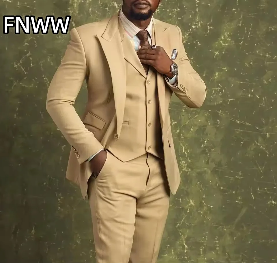 3 Pieces Men's Formal Wedding Groom Tuxedo Suit with Peak Lapel Blazer Pants Vest Set for Special Occasions Customized 2026
3 Pieces Men's Formal Wedding Groom Tuxedo Suit with Peak Lapel Blazer Pants Vest Set for Special Occasions Customized 2026