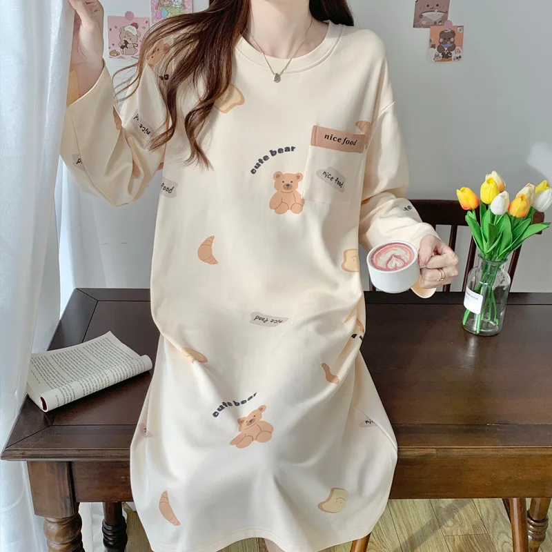 Pure Cotton Long Sleeve Dress Women's Spring Autumn Winter Casual Comfortable Mid-Length Home Clothes Sleepwear
Pure Cotton Long Sleeve Dress Women's Spring Autumn Winter Casual Comfortable Mid-Length Home Clothes Sleepwear