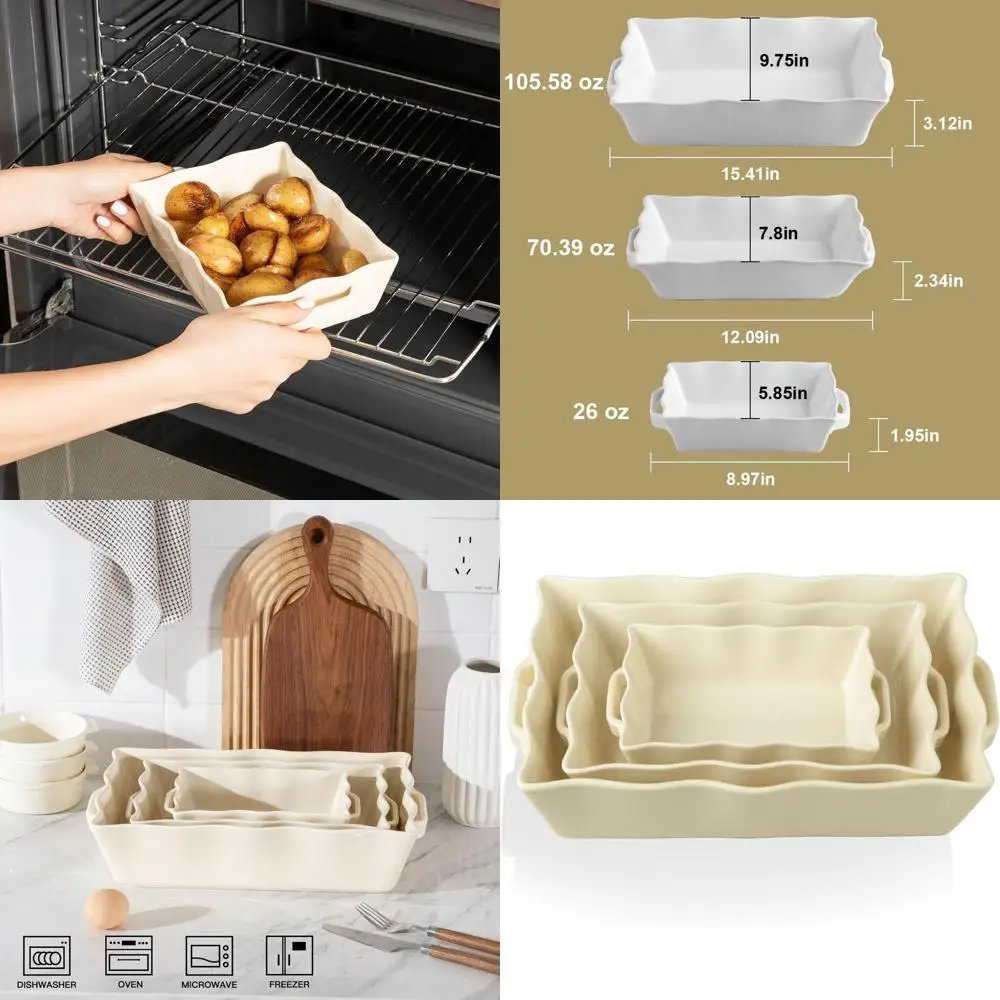 Oven-Safe Ceramic Bakeware Trio: Rectangular Dish with Handles, Deep-Wave Edge Lasagna Pan for Baking, Meals, and Everyday Use (
Oven-Safe Ceramic Bakeware Trio: Rectangular Dish with Handles, Deep-Wave Edge Lasagna Pan for Baking, Meals, and Everyday Use (