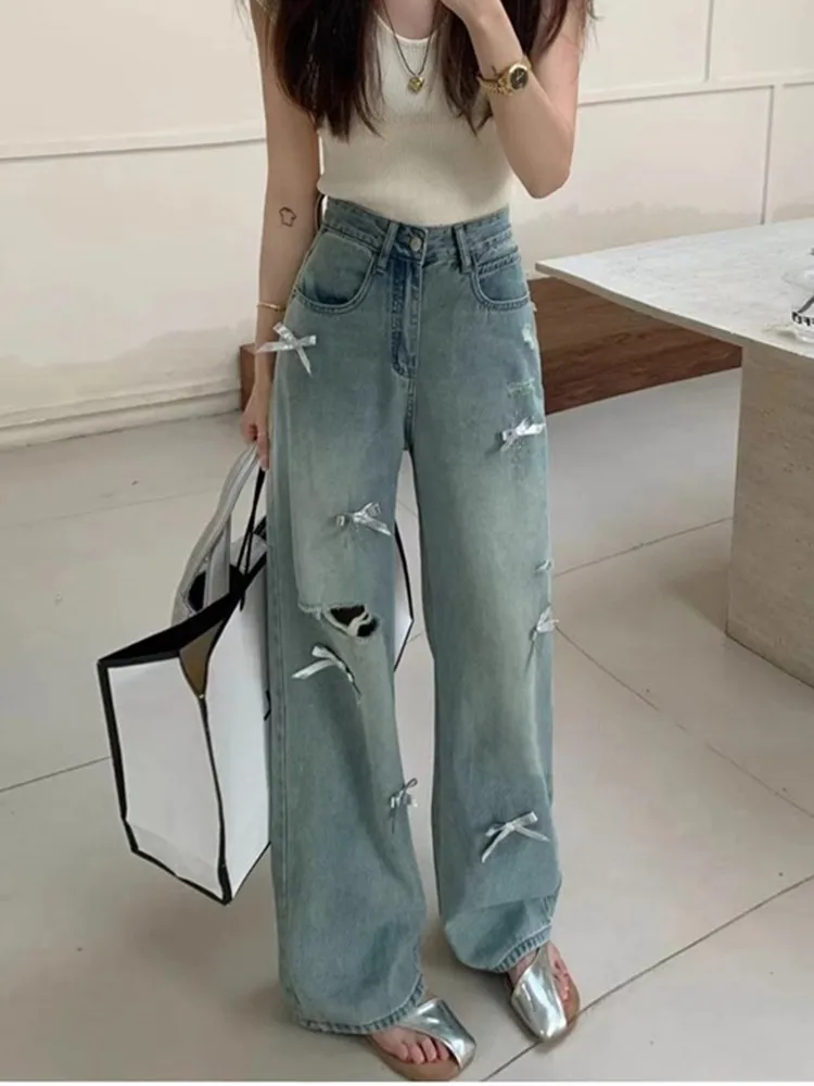 ZHISILAO Bow Tie Straight Ripped Jeans Women Vintage Hole Wide Leg Full Length Denim Pants Summer 2024
ZHISILAO Bow Tie Straight Ripped Jeans Women Vintage Hole Wide Leg Full Length Denim Pants Summer 2024