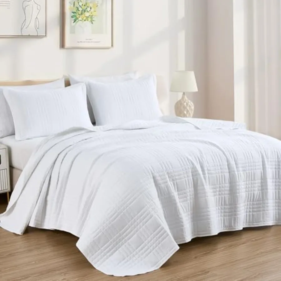 Kingston Queen Size Bedspread Set 3-Piece White Oversized Quilted Microfiber Lightweight Bedspread Coverlet 100"x106" for All S
Kingston Queen Size Bedspread Set 3-Piece White Oversized Quilted Microfiber Lightweight Bedspread Coverlet 100"x106" for All S