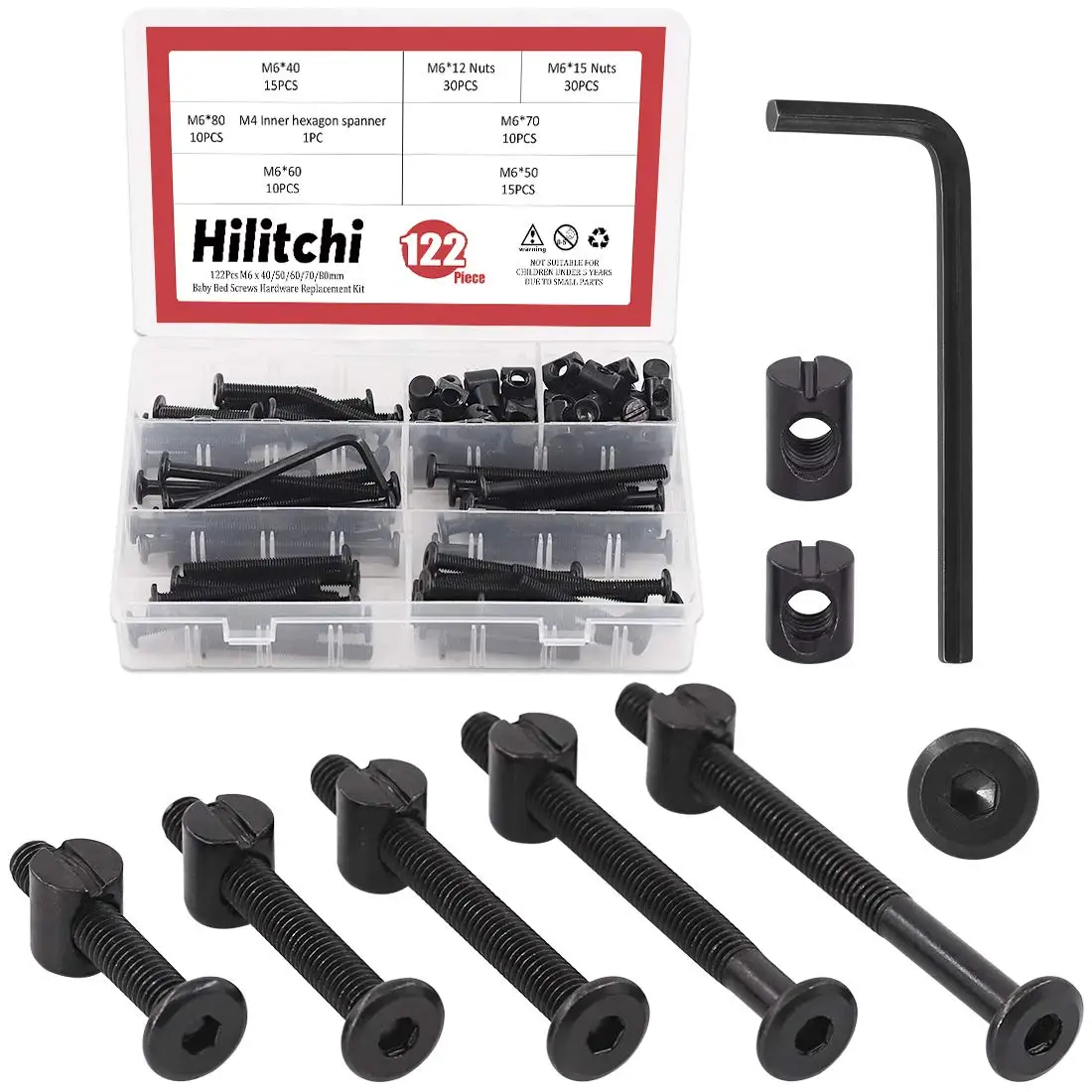 M6 Hex Socket Head Screws Bolts Barrel Nuts Hardware Assortment Kit for Crib Bed Furniture and Chairs (40-80mm)
M6 Hex Socket Head Screws Bolts Barrel Nuts Hardware Assortment Kit for Crib Bed Furniture and Chairs (40-80mm)