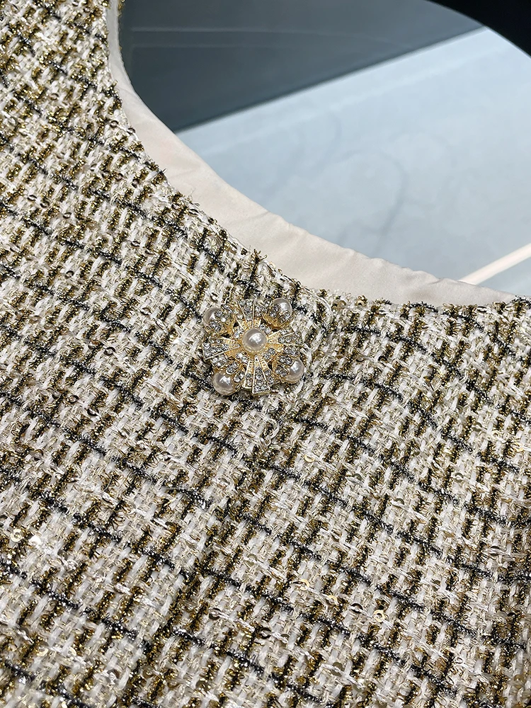 SP Home South Oil High End Women's Summer Heavy Work Gold Tead Woven Sequin Strap Dr French Sle High Waist A-Line Skirt 
SP Home South Oil High End Women's Summer Heavy Work Gold Tead Woven Sequin Strap Dr French Sle High Waist A-Line Skirt